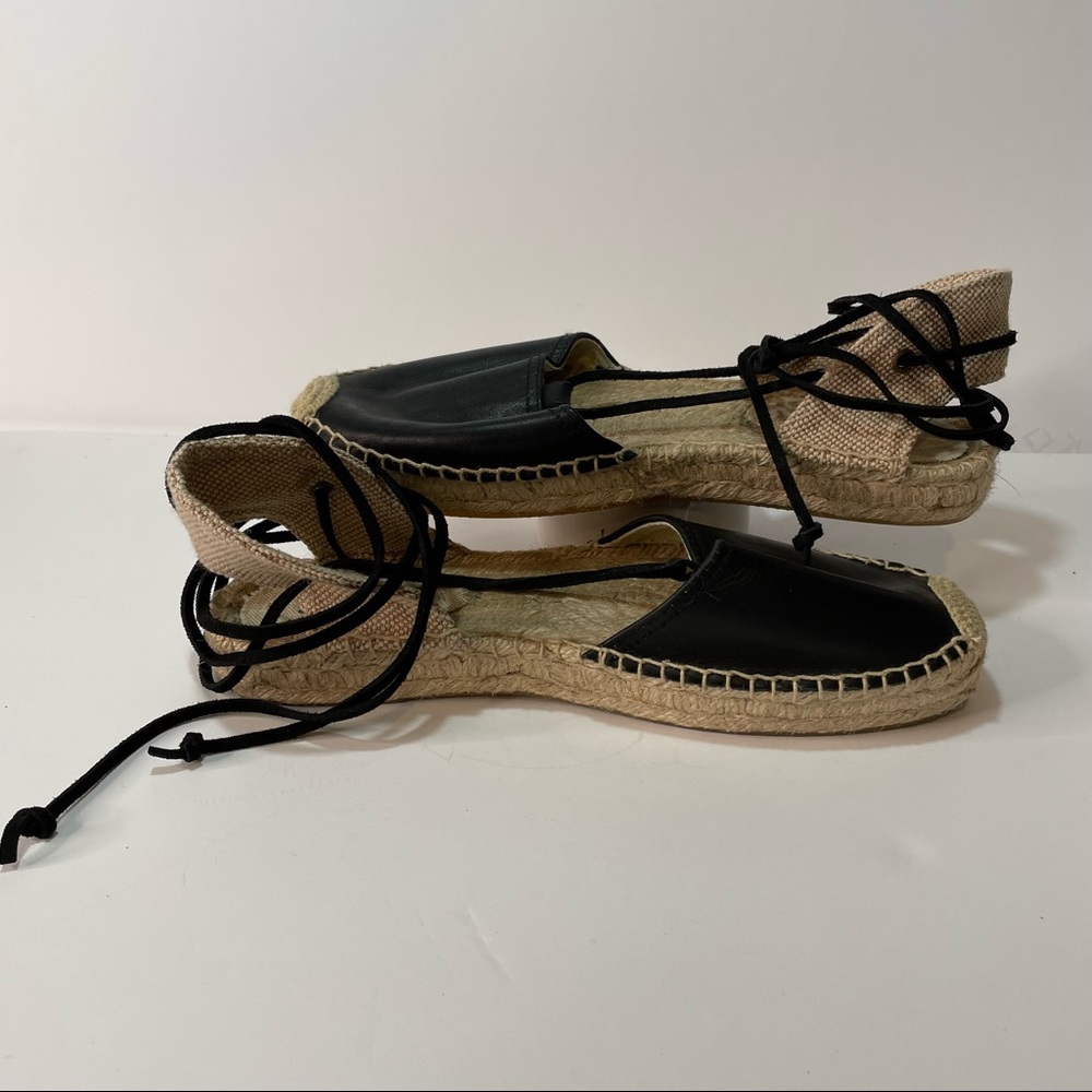 Soludos Gladiator Black Leather Espadrille Sandals Wrap Around Ankle Size 9